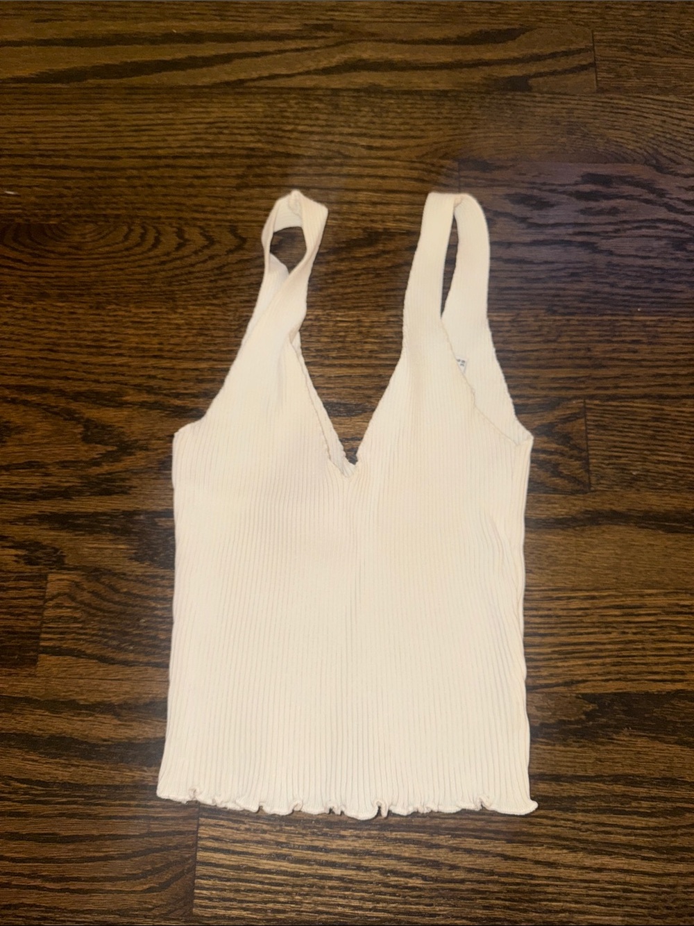 Princess Polly Ivory Ribbed V-Neck Tank